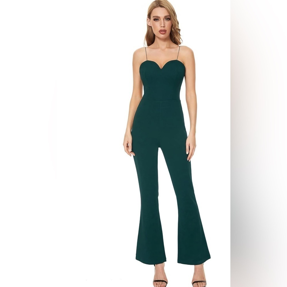 Women's Elegant Sleeveless Jumpsuits Sweetheart Neck Spaghetti Strap (023)